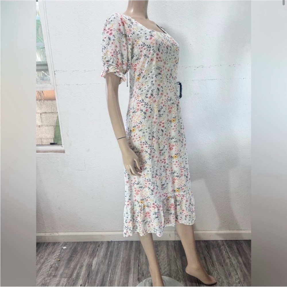 Influence Square-Neck Floral Midi Dress with Puff Sleeves - Picture 5 of 16
